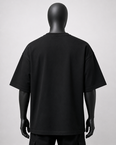 black Drop Shoulder T-shirt with spider web engraved